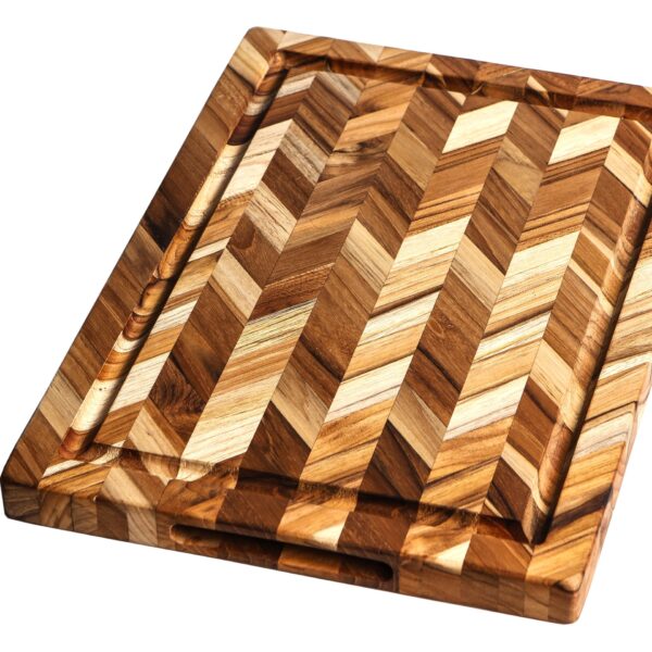 Teak Skærebræt Sildeben, 46X26CM, m. saftrille.