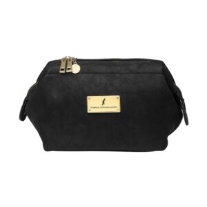 Mia Toilettaske med bøjle, vegan suede, Jet Set Black